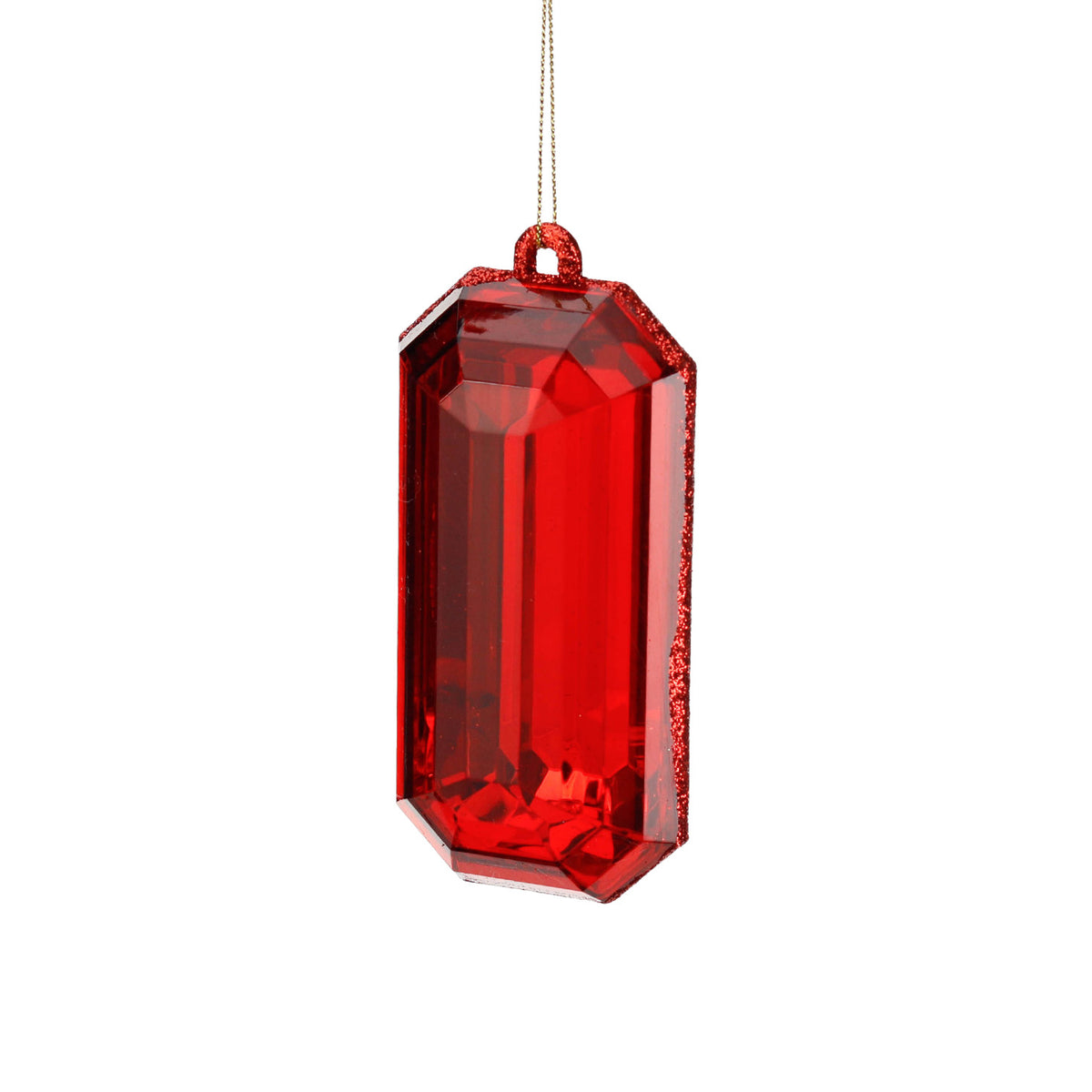 Ornament de Crăciun dreptunghiular cu pietre fațetate, roșu, 13 cm