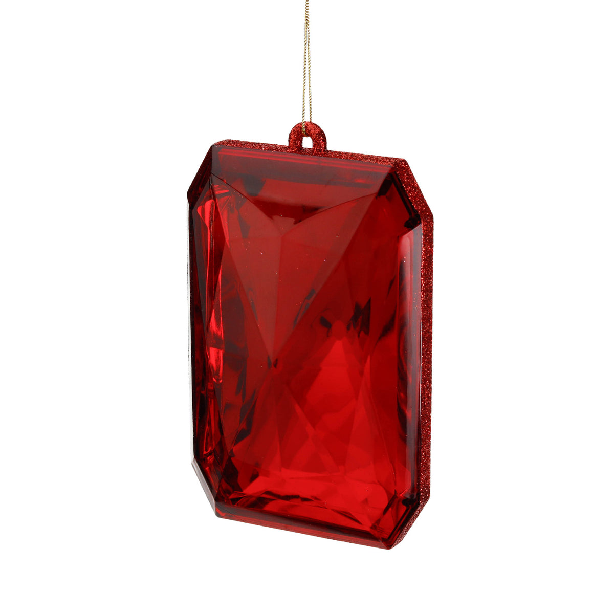 Ornament de Crăciun dreptunghiular cu pietre fațetate, roșu, 19 cm