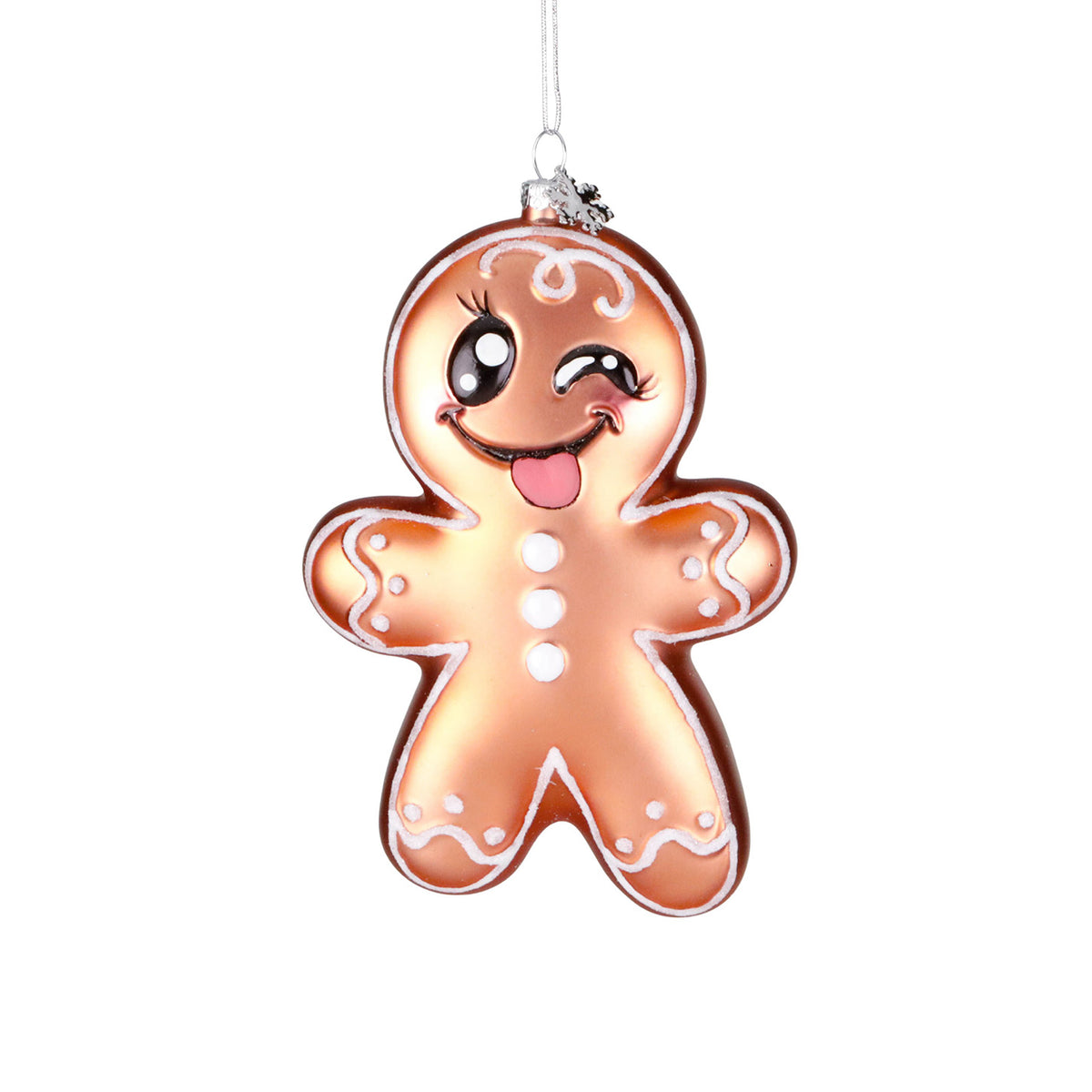 Ornament din sticlă cu băiețel de turtă dulce, maro, 17 cm