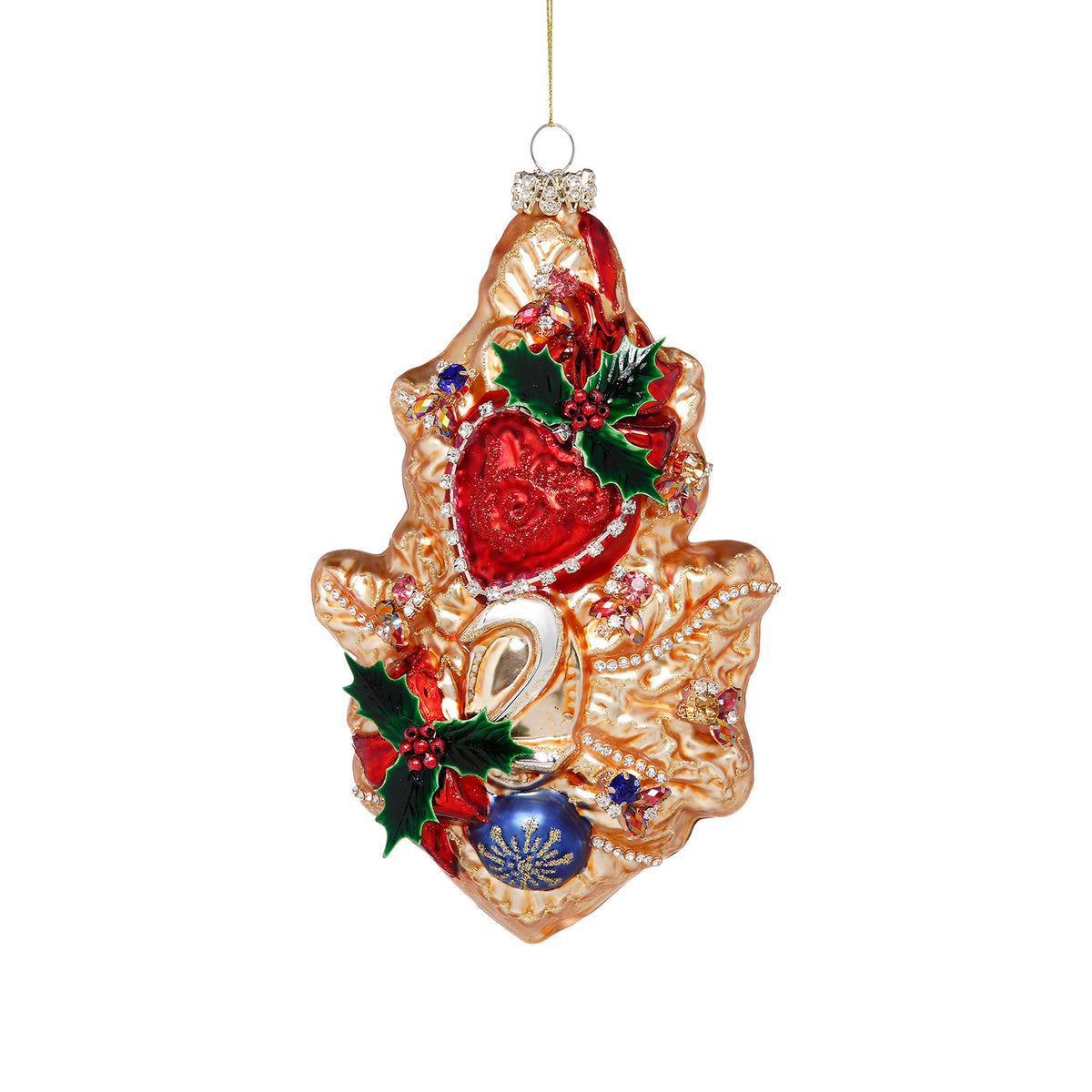 Ornament din sticlă cu bijuterii, doi porumbei, 21 cm