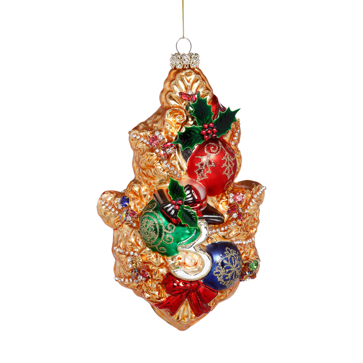 Ornament din sticlă cu bijuterii, trei găini franțuzești, 21 cm