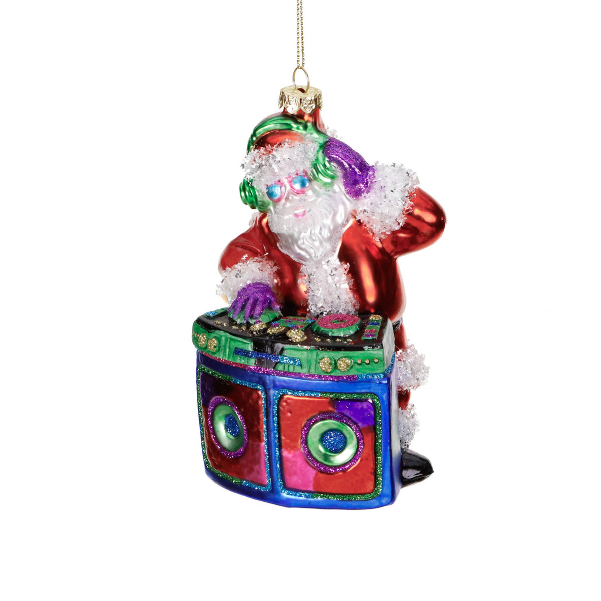 Ornament din sticlă, Moș Crăciun DJ, roșu/multicolor, 12 cm