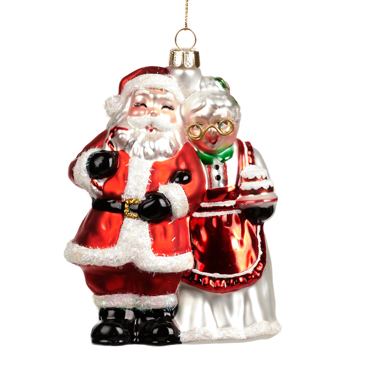 Ornament domnul și doamna Crăciun din sticlă, roșu/alb/negru, 12,5 cm