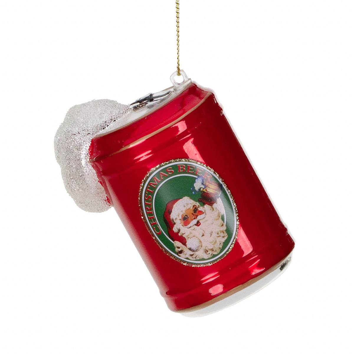Ornament doză de bere cu Moș Crăciun, din sticlă, roșu/verde/alb, 9,5 cm