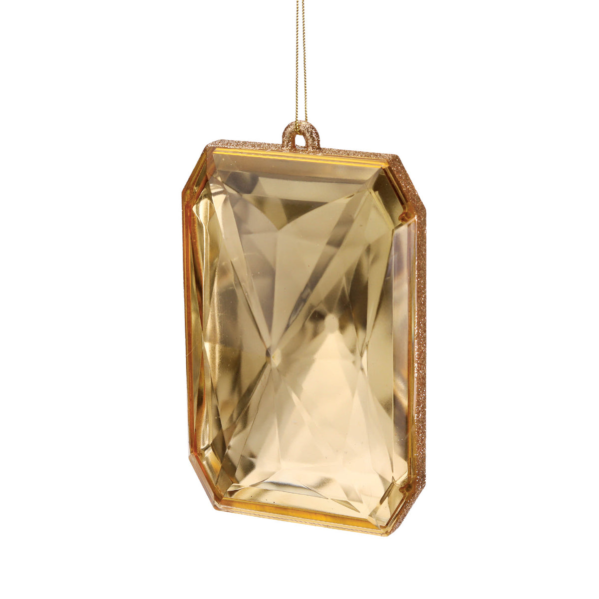 Ornament dreptunghiular fațetat, cu aspect de bijuterie, șampanie/auriu, 19 cm