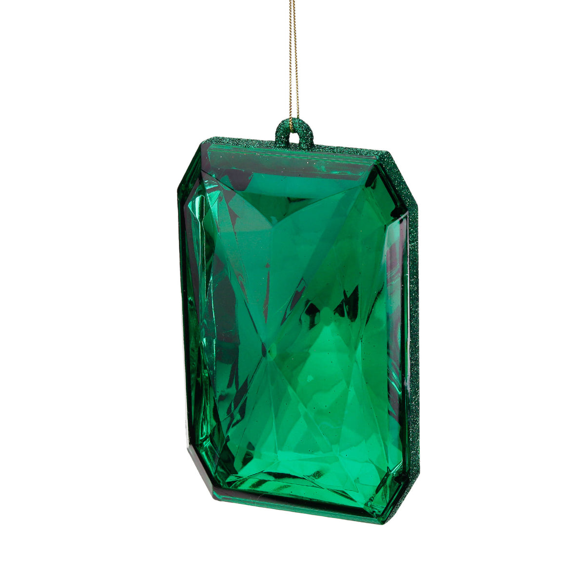 Ornament dreptunghiular fațetat, cu aspect de bijuterie, verde, 19 cm