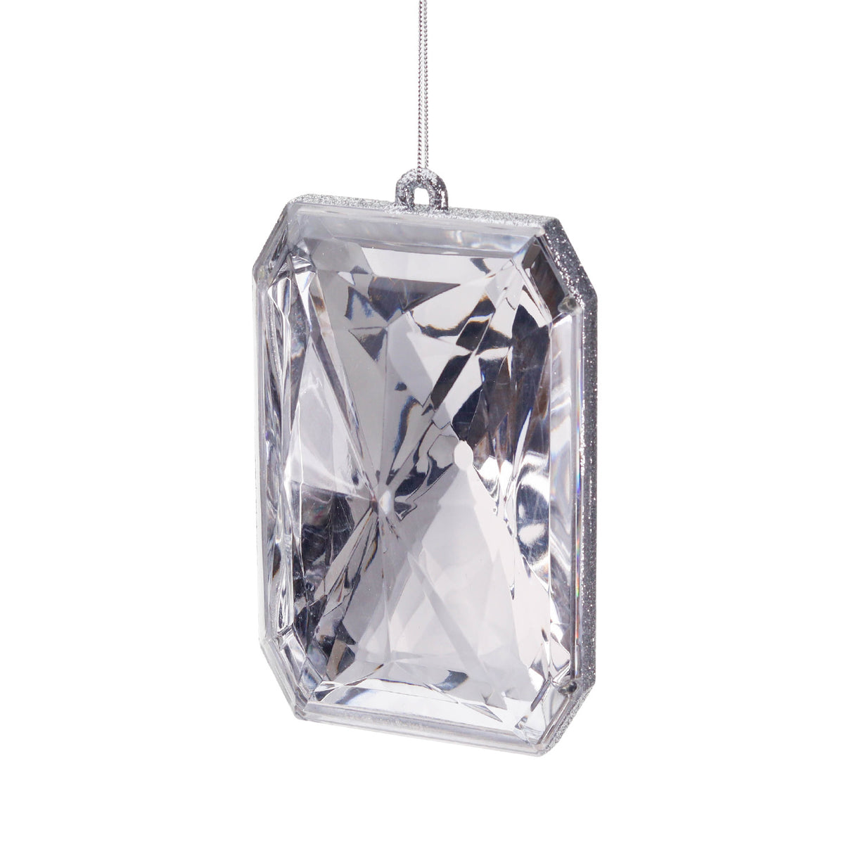 Ornament dreptunghiular fațetat tip bijuterie, transparent/argintiu, 19 cm
