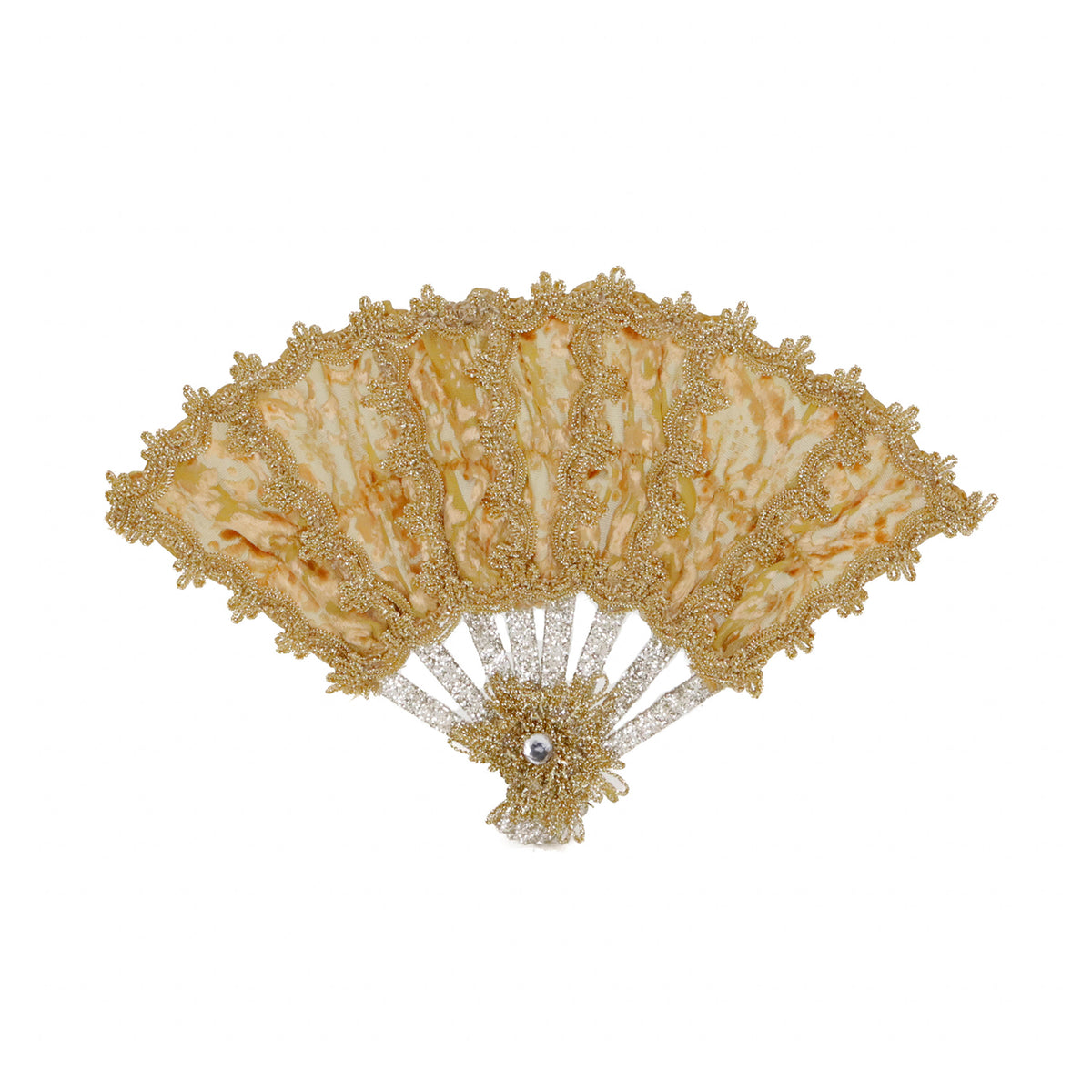 Ornament evantai din textil brocart, auriu, 31 cm