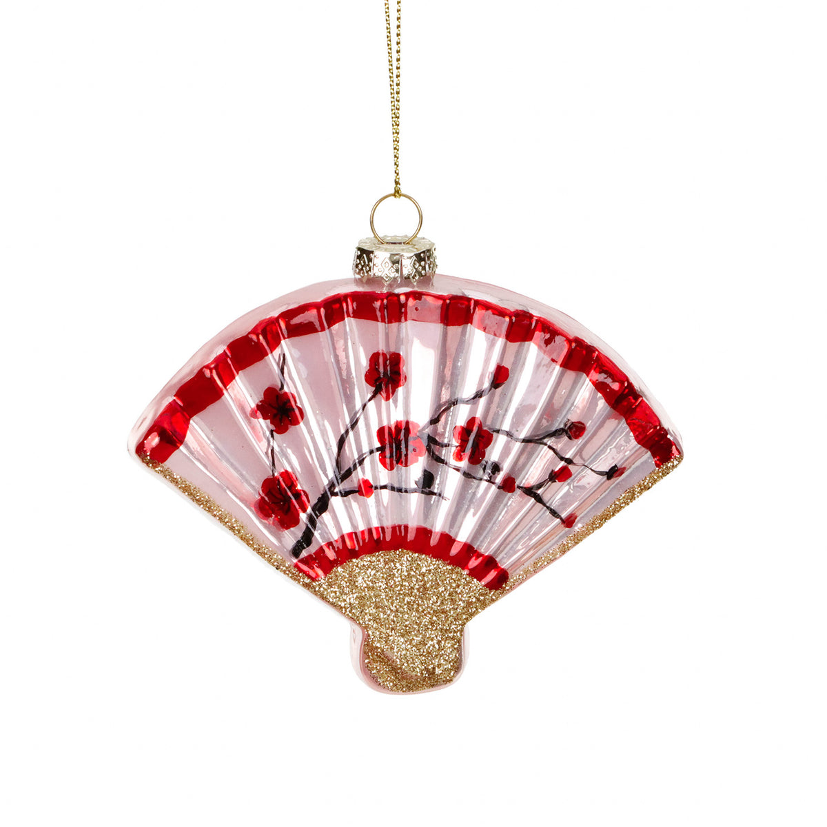 Ornament evantai oriental din sticlă, roz/roșu, 10 cm