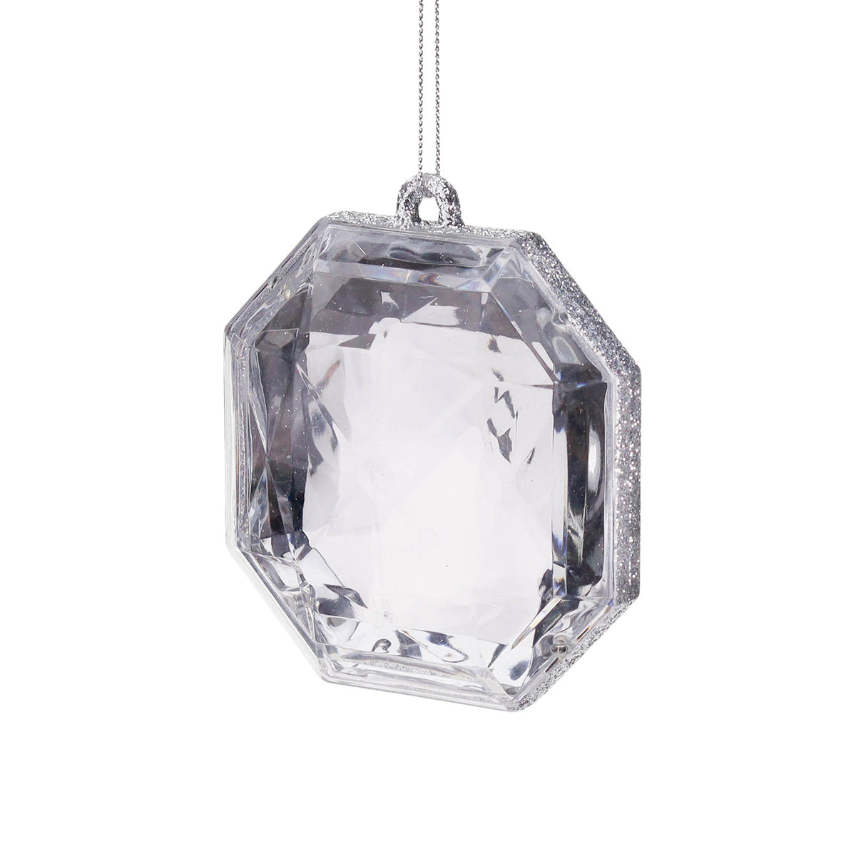 Ornament fațetat tip bijuterie, transparent/argintiu, 10 cm