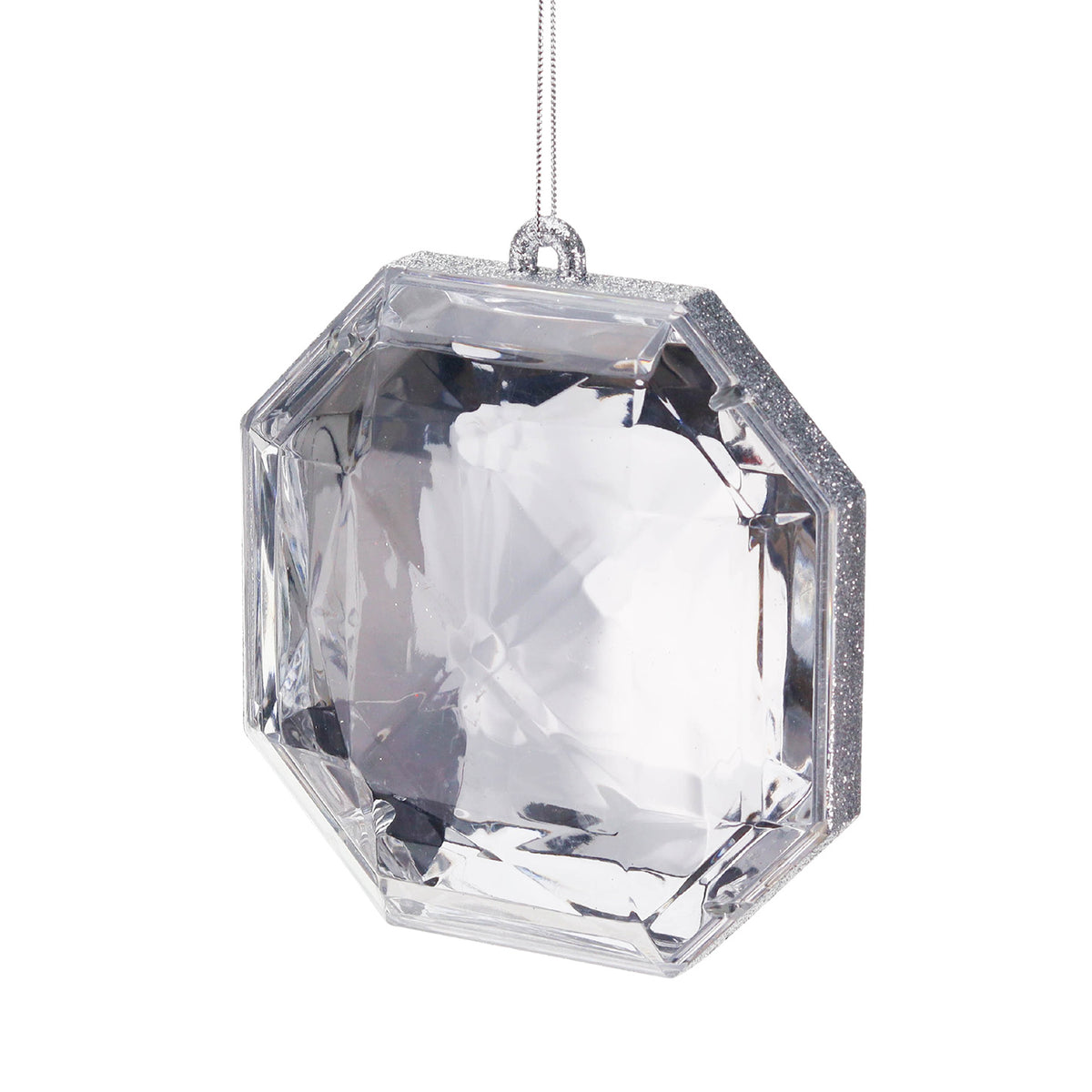 Ornament fațetat tip bijuterie, transparent/argintiu, 17 cm