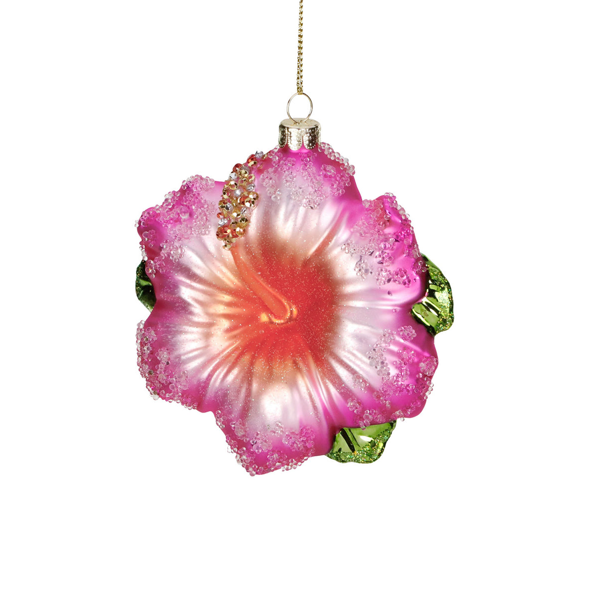 Ornament floare tropicală cu pietre, din sticlă, roz/verde/portocaliu, 11 cm