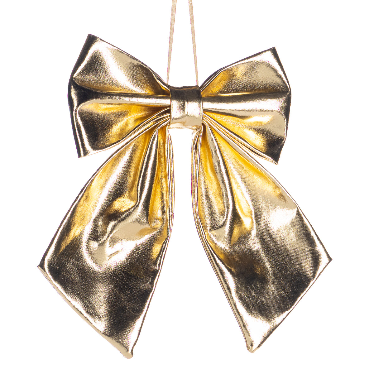 Ornament fundă bombată din textil metalizat, auriu, 22 cm