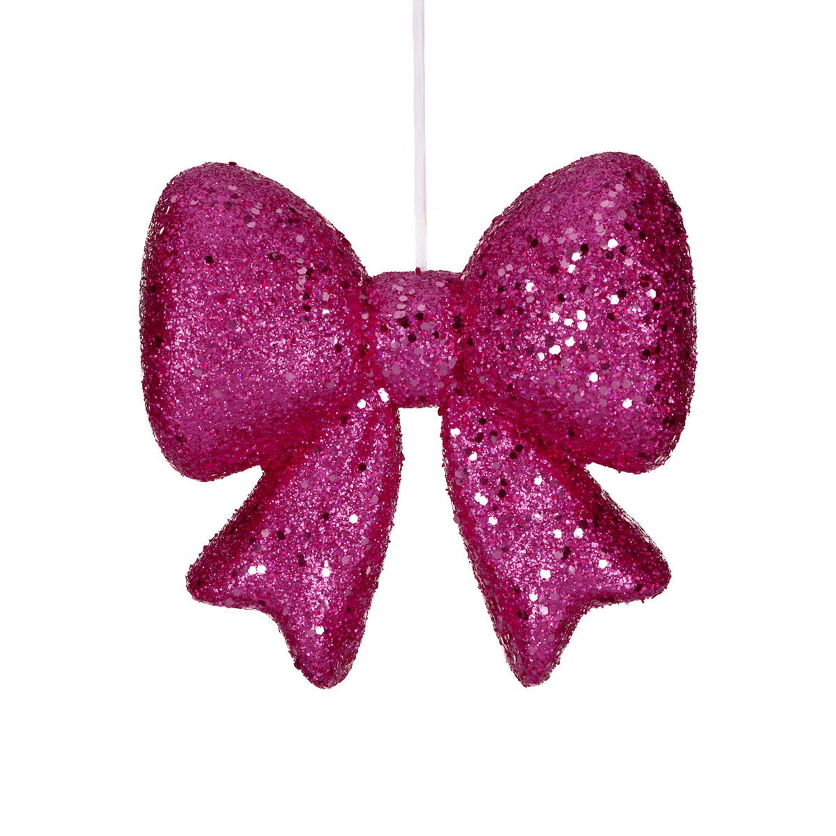 Ornament fundă cu sclipici, roz aprins, 18 cm