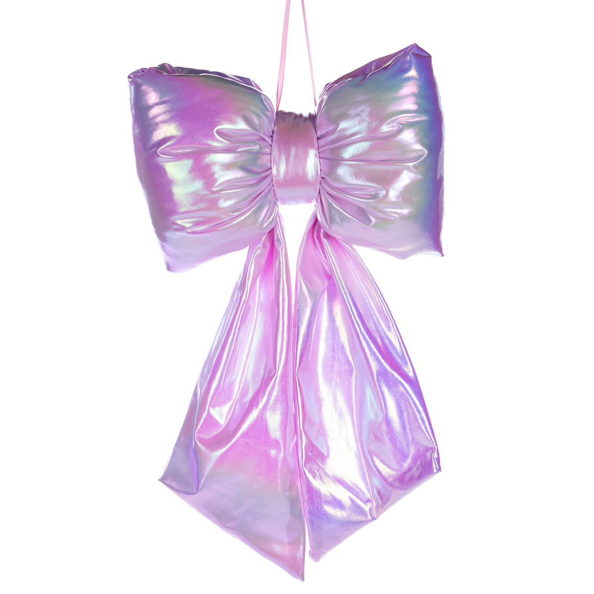 Ornament fundă umplută din textil irizat, roz/mov, 41 cm