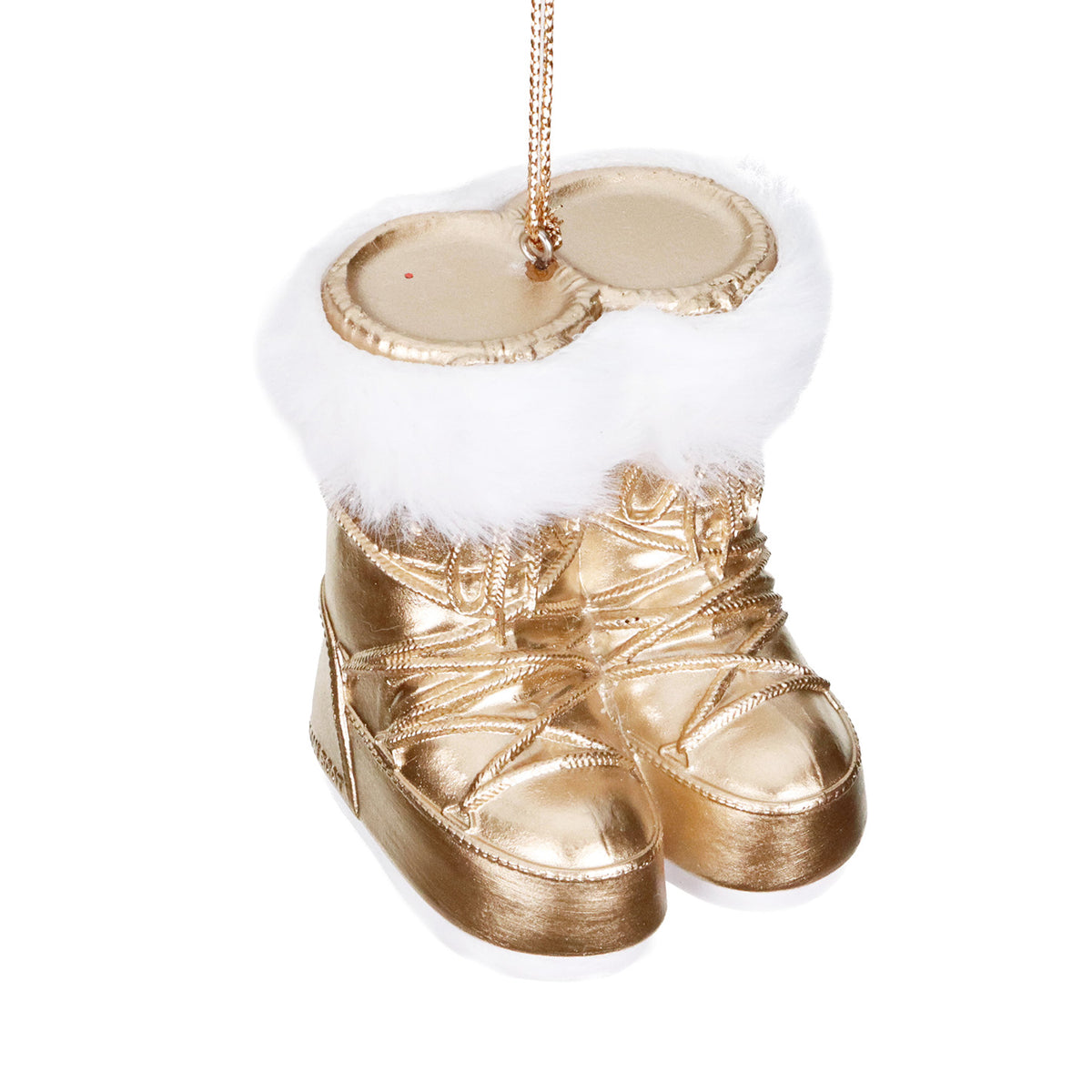 Ornament ghete moon boots metalizate, șampanie/auriu, 8,5 cm