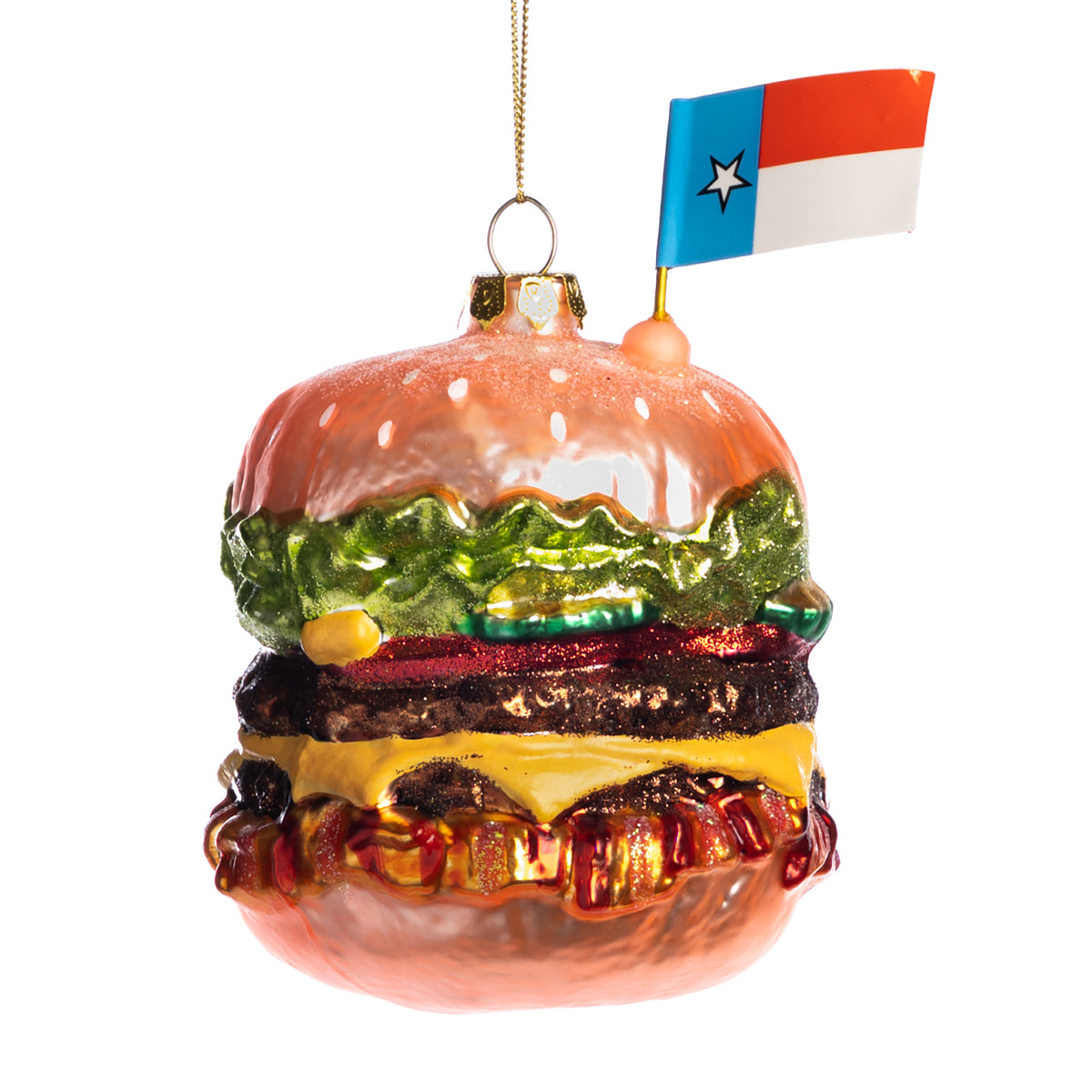 Ornament hamburger din sticlă, maro/verde, 12,5 cm