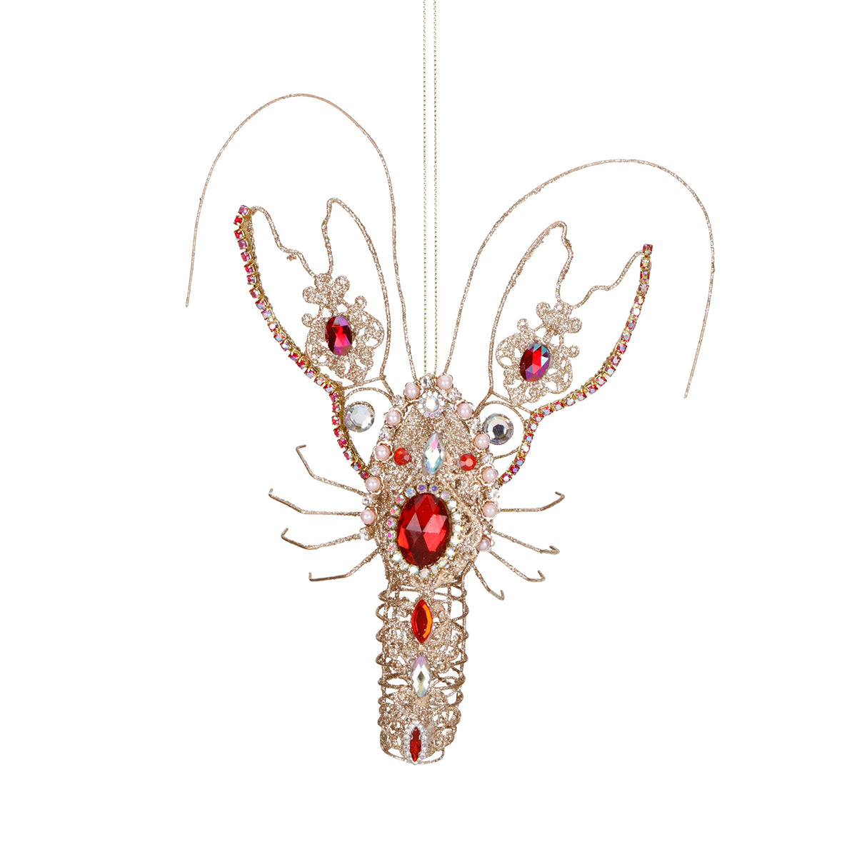 Ornament homar din sârmă metalică cu pietre, auriu/roșu, 25 cm