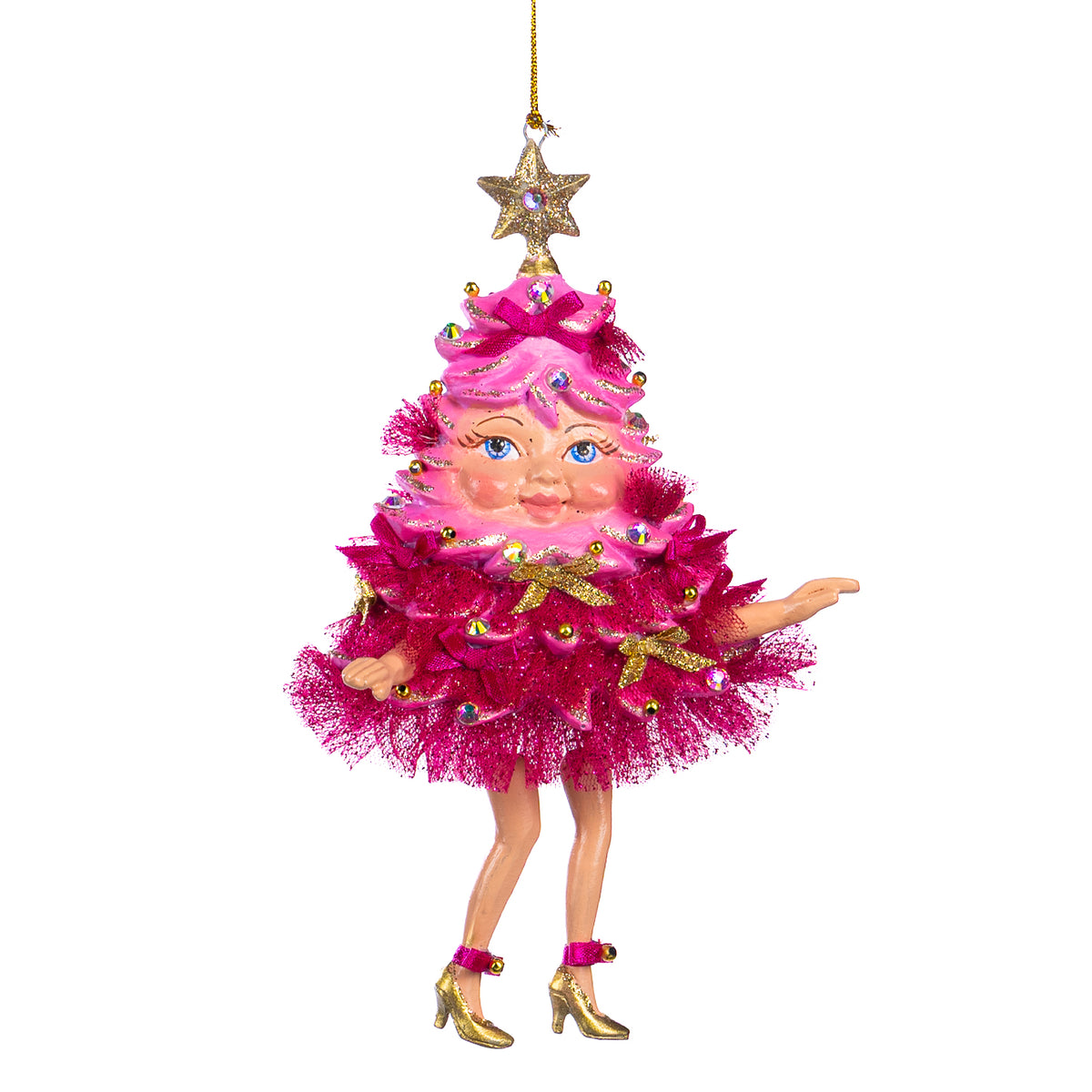 Ornament în formă de brad de Crăciun, roz, 16,5 cm