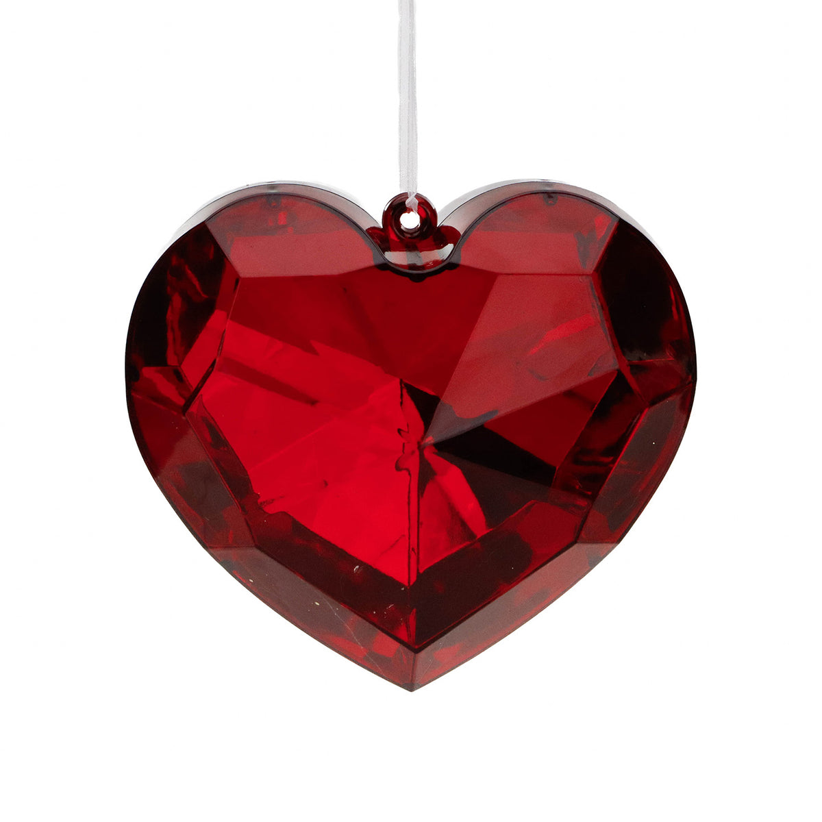 Ornament inimă fațetată, cu aspect de bijuterie, roșu, 15 cm