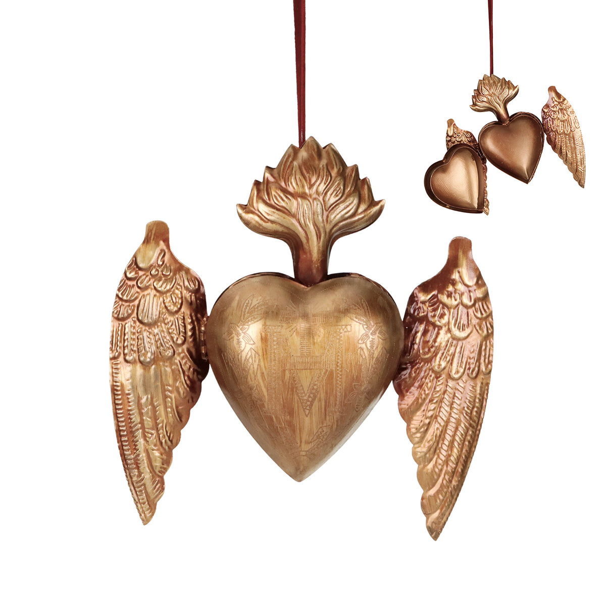 Ornament Inimă Sacră în zbor, din metal, auriu, 18,5 cm