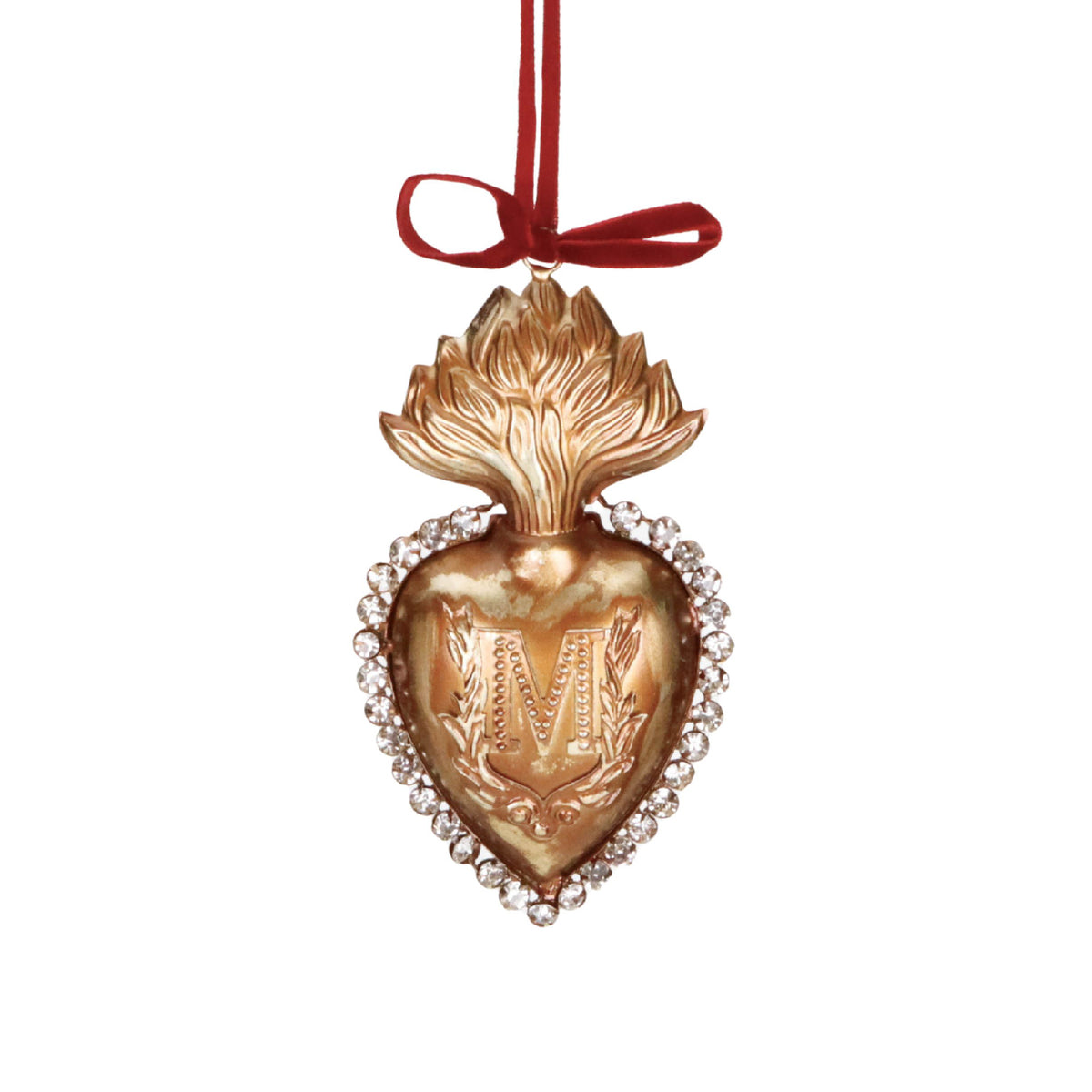 Ornament Inima Sfântă din metal cu pietre, auriu, 14 cm