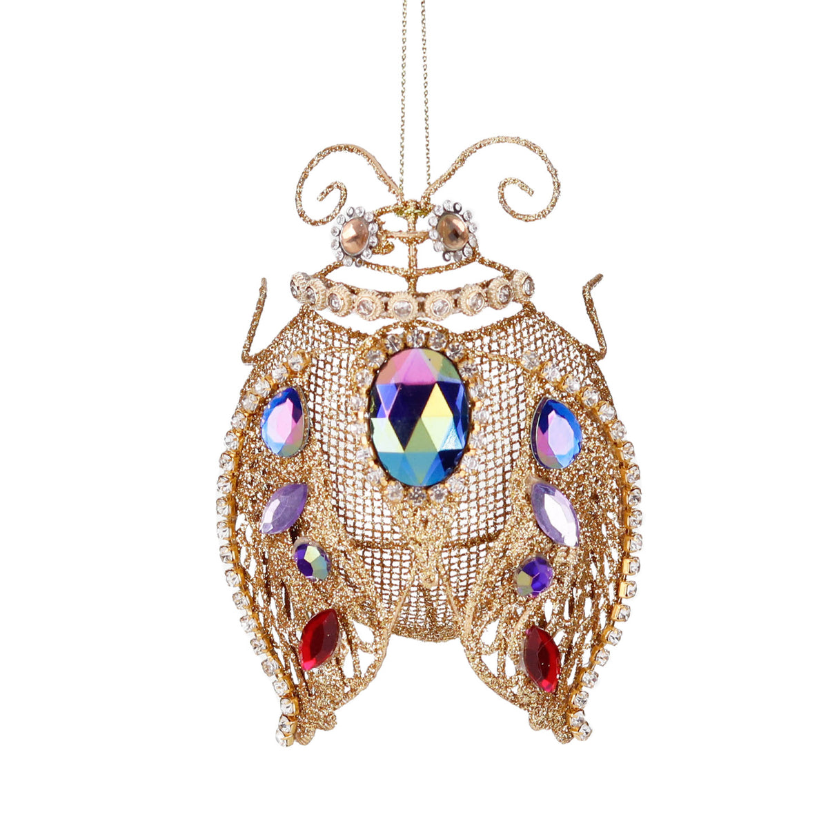 Ornament insectă din sârmă metalică cu pietre, auriu/mov, 11 cm