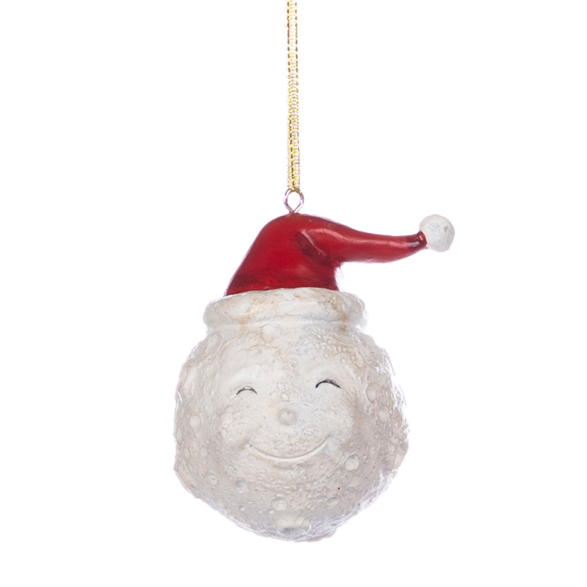 Ornament lună de Crăciun, alb/roșu, 8 cm