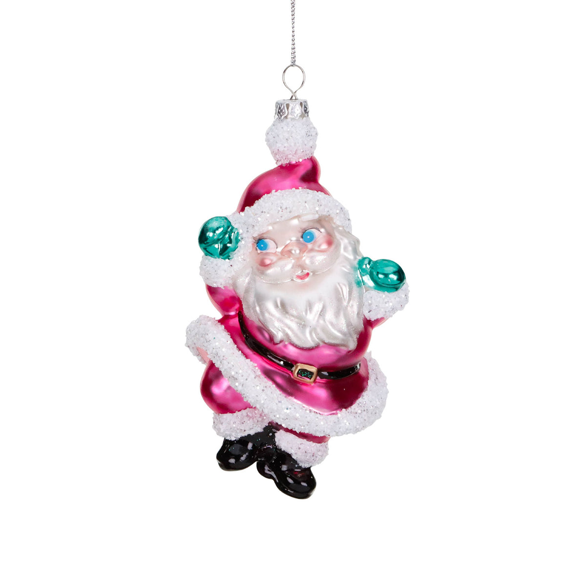 Ornament Moș Crăciun dansând Gangnam Style din sticlă, roz/albastru, 14,5 cm