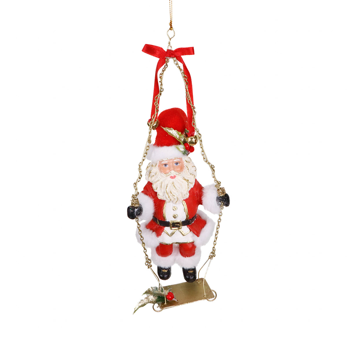 Ornament Moș Crăciun în leagăn, roșu/alb, 25 cm