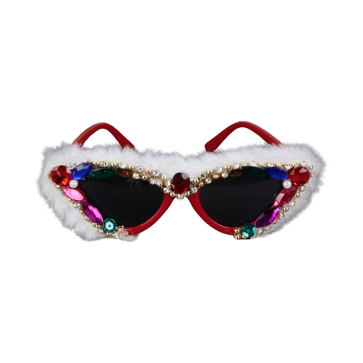 Ornament ochelari de soare funky de Crăciun, cu pietre, roșu/alb, 17 cm