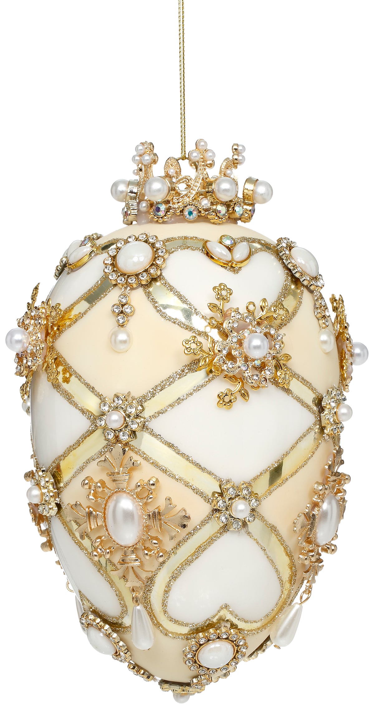 Ornament ou Fabergé cu bijuterii, alb/crem, 18 cm