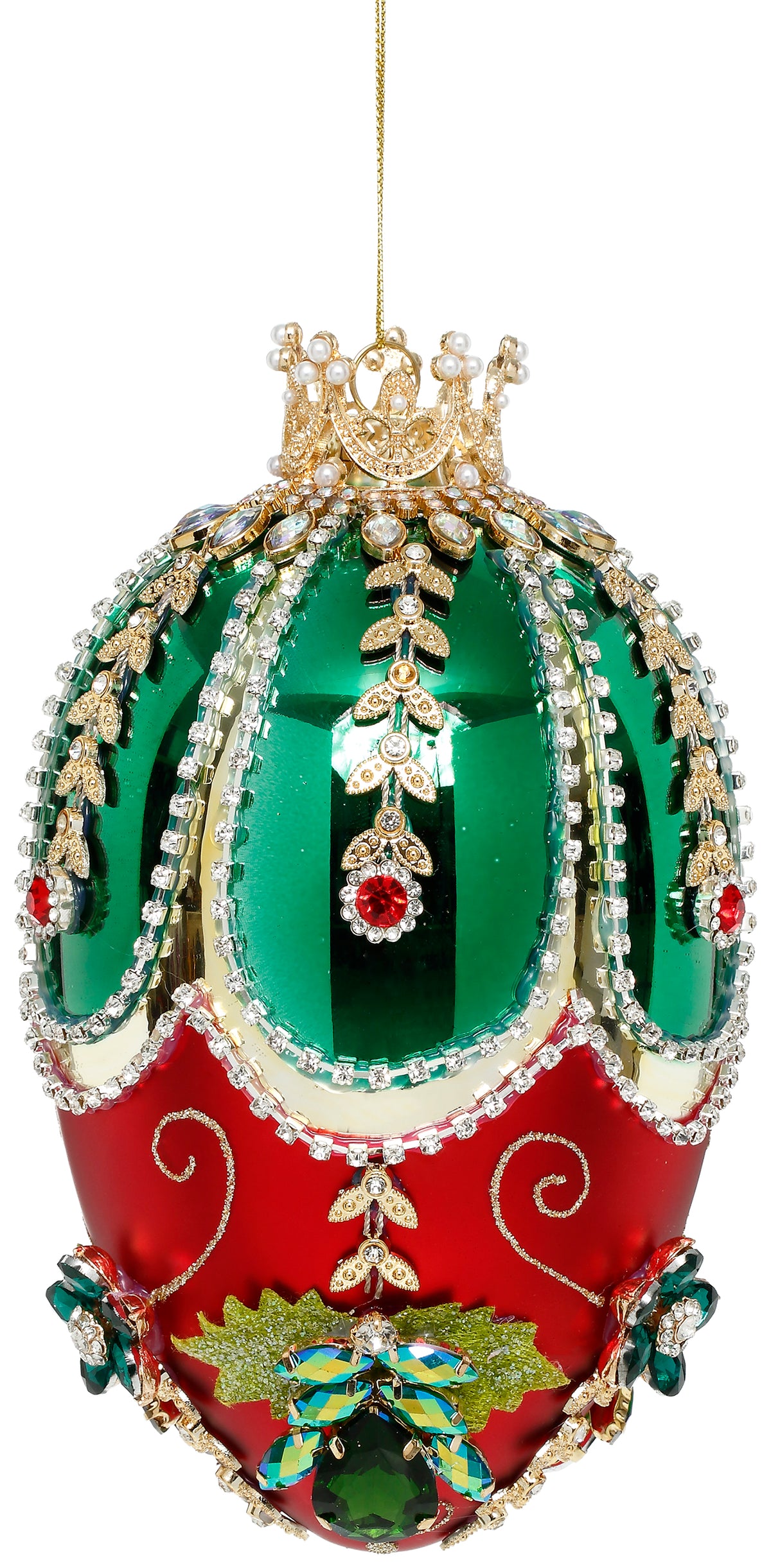 Ornament ou Fabergé cu bijuterii, verde/roșu, 18 cm