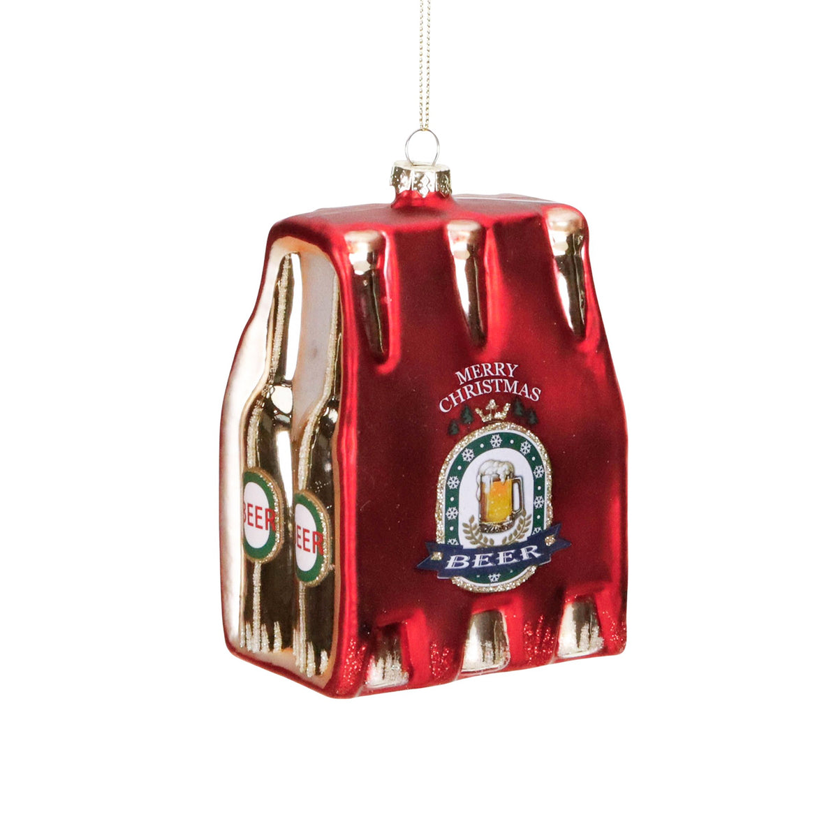 Ornament pachet de 6 beri de Crăciun din sticlă, roșu/auriu, 11 cm