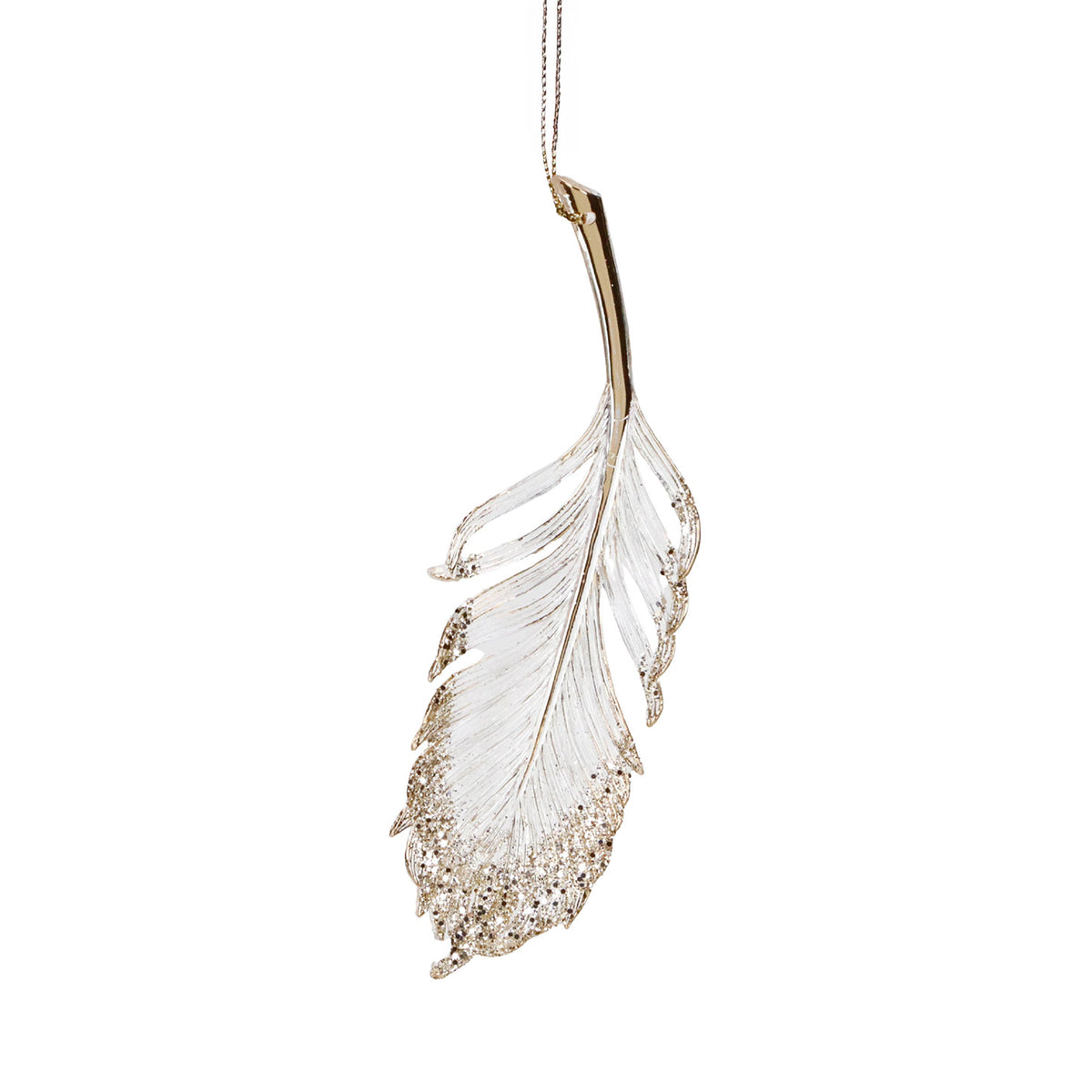 Ornament pană cu sclipici, auriu/transparent, 16 cm