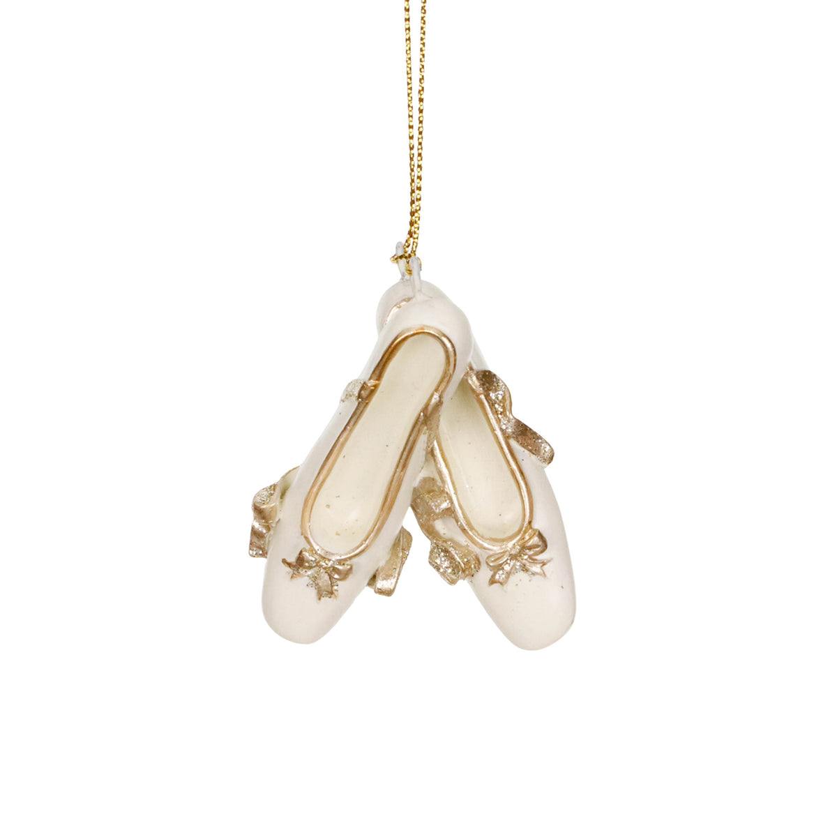 Ornament pantofi de balet, de agățat, crem/auriu, 6 cm