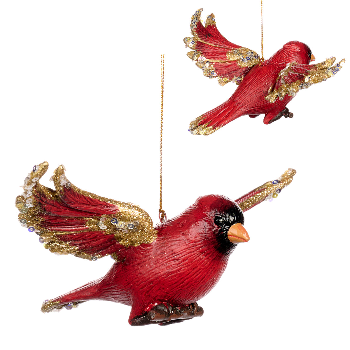 Ornament pasăre cardinal în zbor, roșu, 18 cm