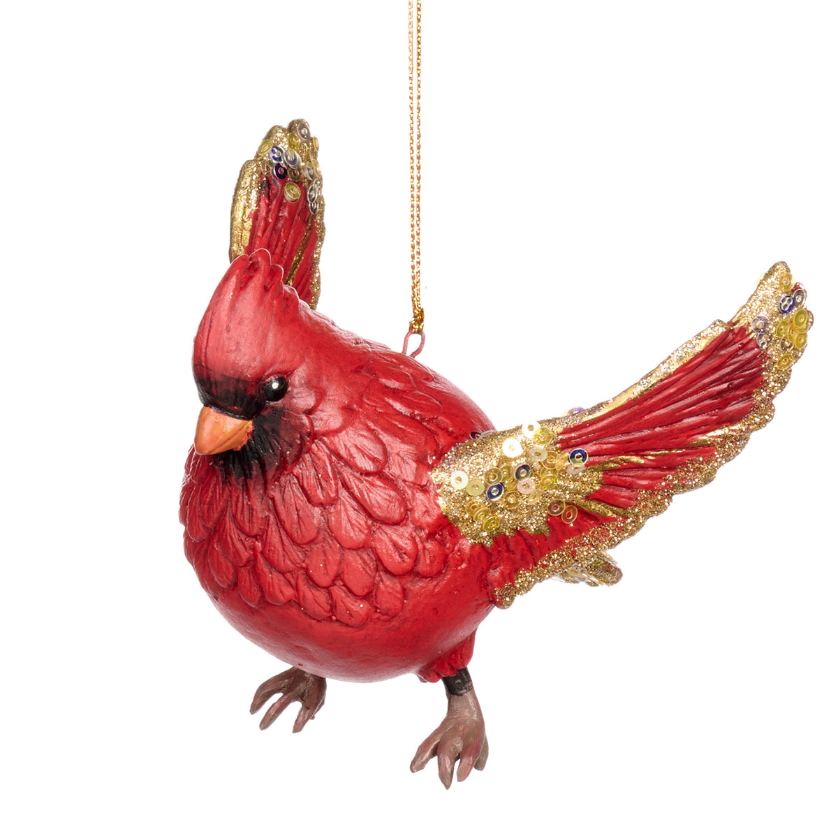 Ornament pasăre cardinal rotofeie în zbor, roșu, 11 cm
