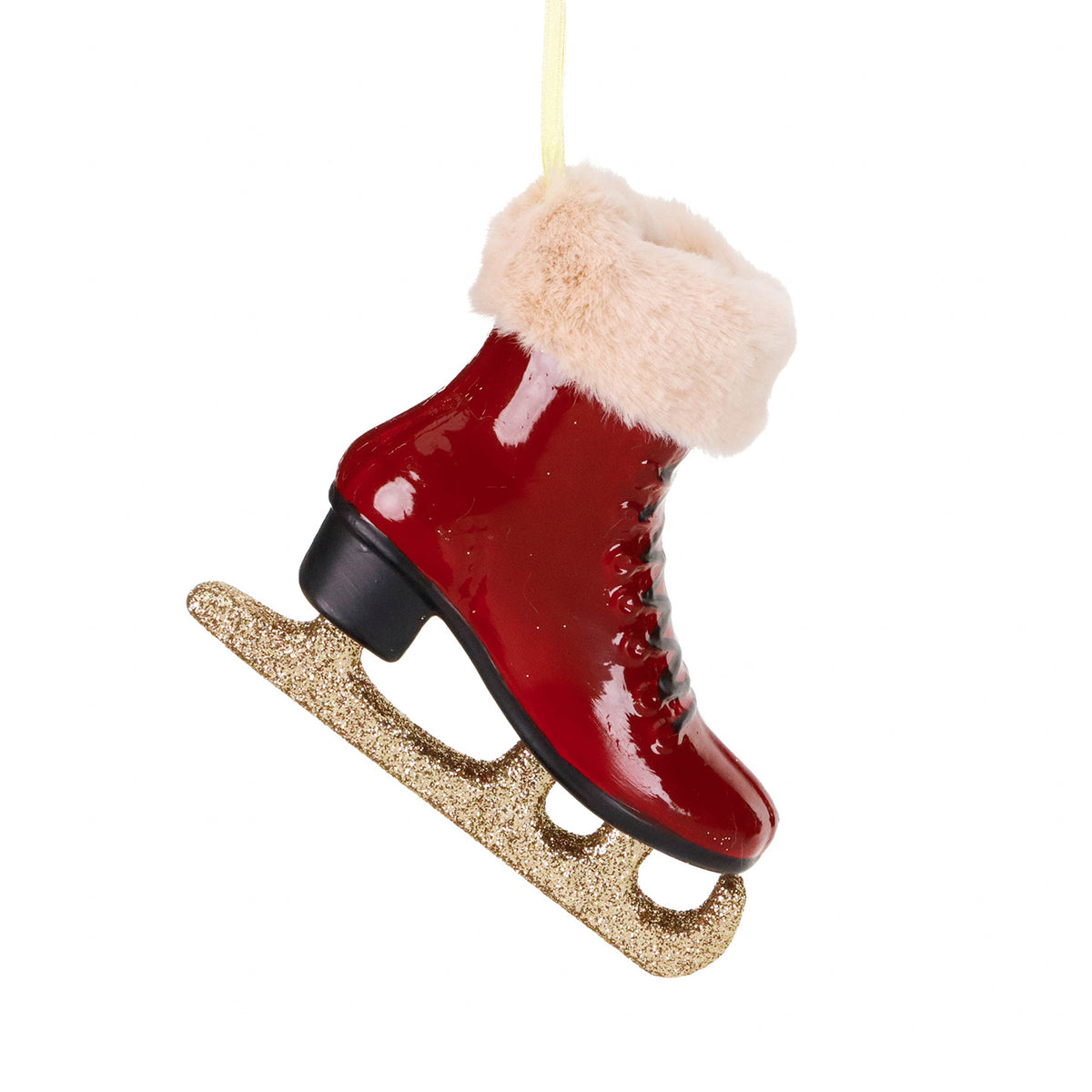Ornament patină din blăniță, cu sclipici, roșu/negru/auriu, 12 cm