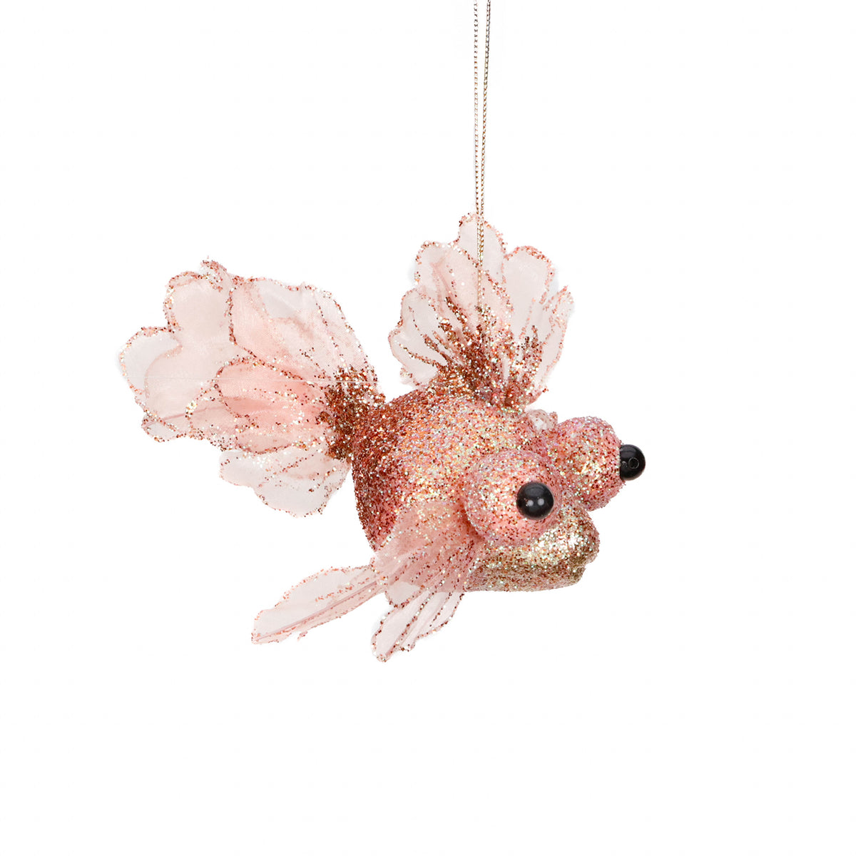 Ornament pește auriu cu sclipici, roz deschis/portocaliu, 15 cm