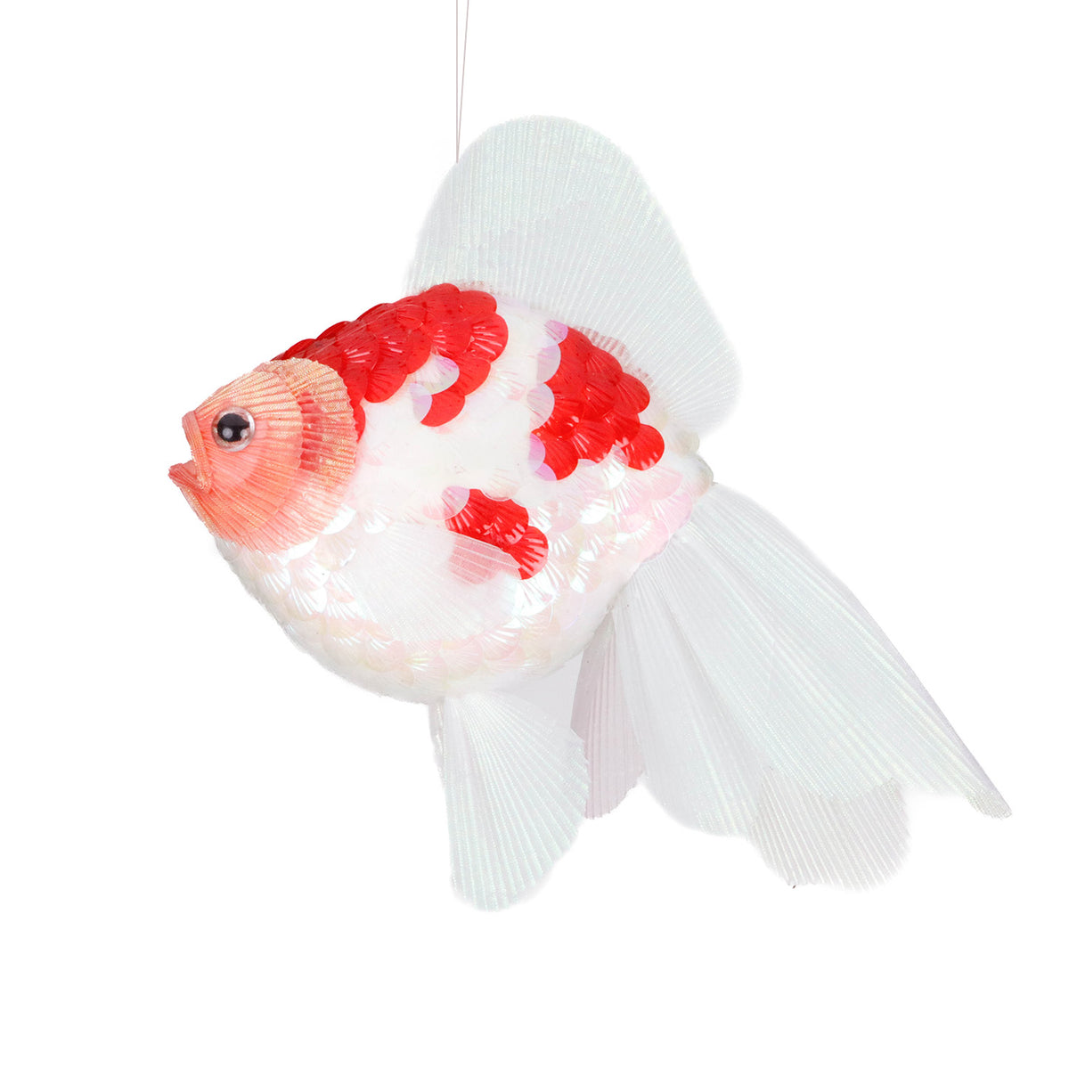 Ornament pește auriu de expunere din textil cu paiete, roșu/portocaliu/alb, 32 cm