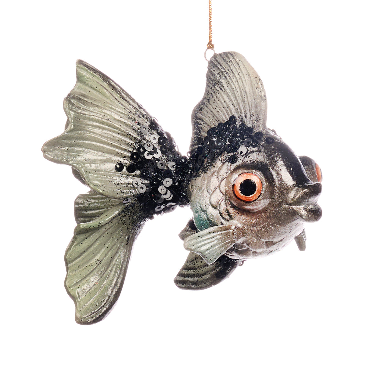 Ornament pește auriu de tip telescop, negru/gri, 10 cm