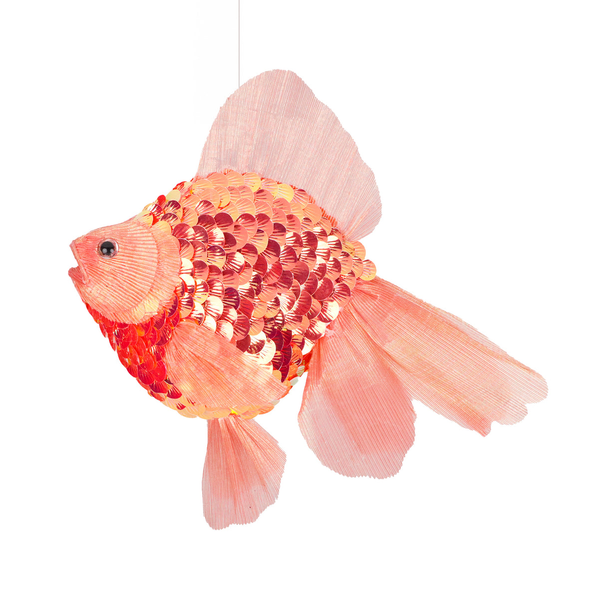 Ornament pește auriu din textil cu paiete, portocaliu, 35 cm