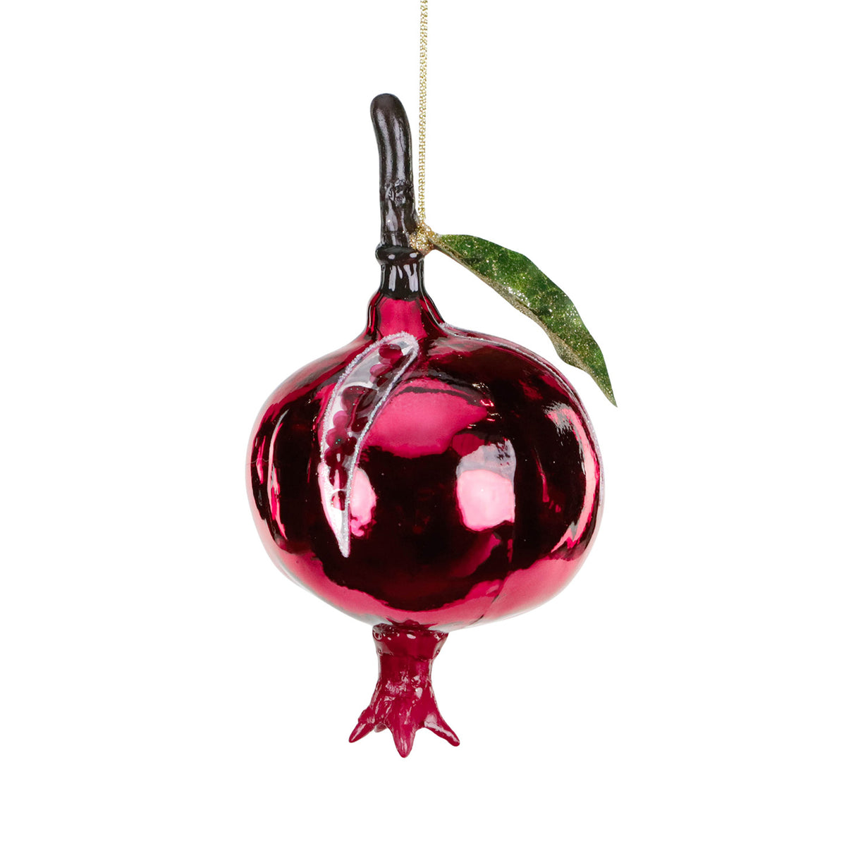Ornament rodie din sticlă cu sclipici, roșu/burgund/verde, 11,5 cm