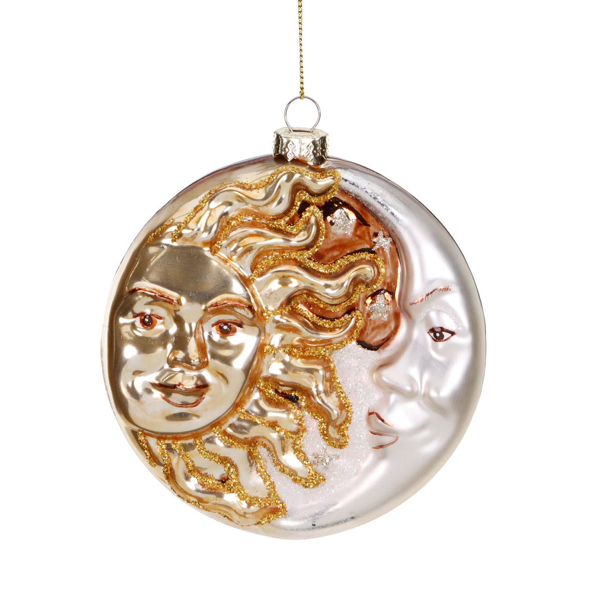Ornament soare/lună din sticlă, auriu/crem, 11 cm