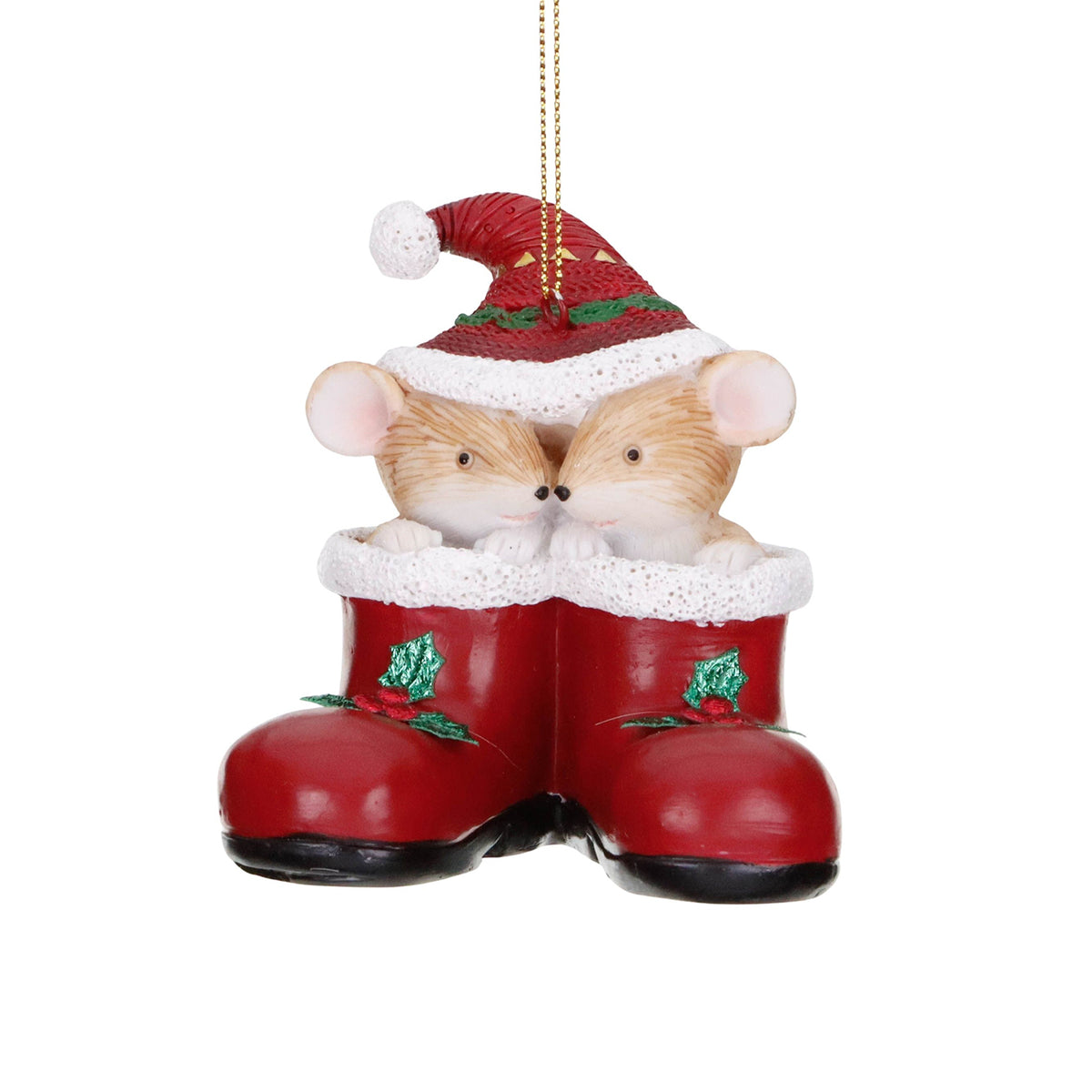 Ornament șoricei de Crăciun în cizmă, roșu/crem/alb, 8,5 cm