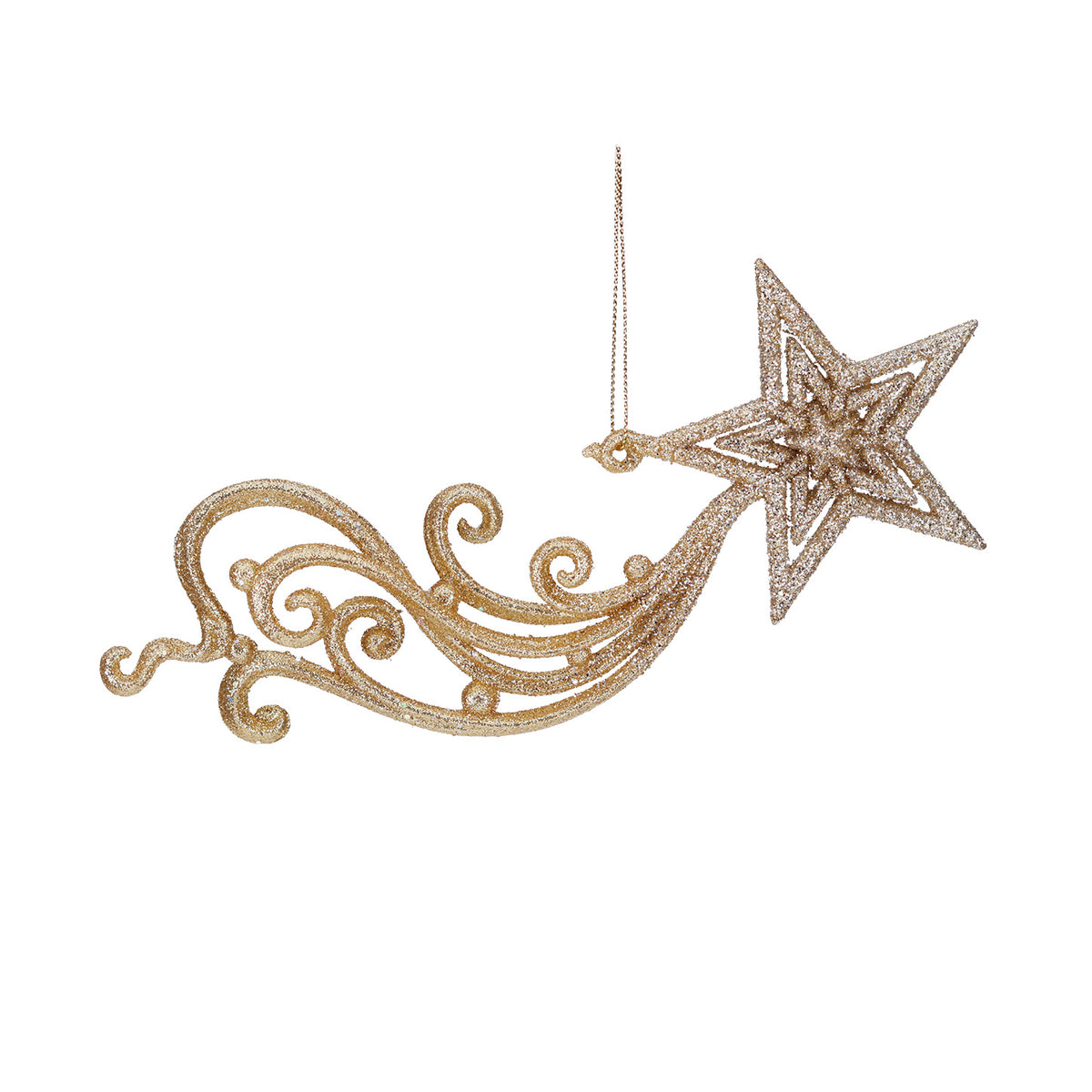 Ornament stea căzătoare cu sclipici, auriu/șampanie, 20 cm