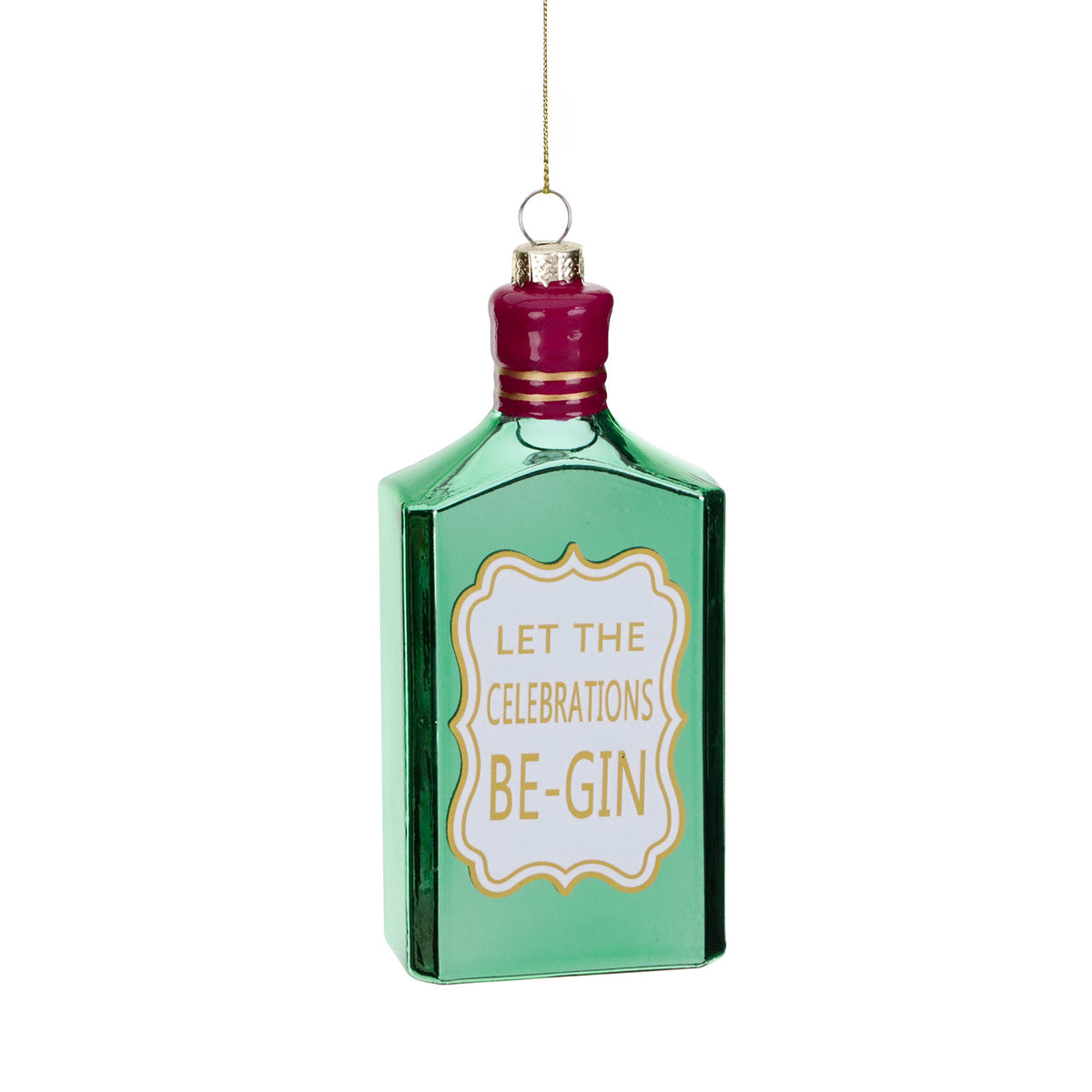 Ornament sticlă de gin de Crăciun din sticlă, verde, 12,5 cm