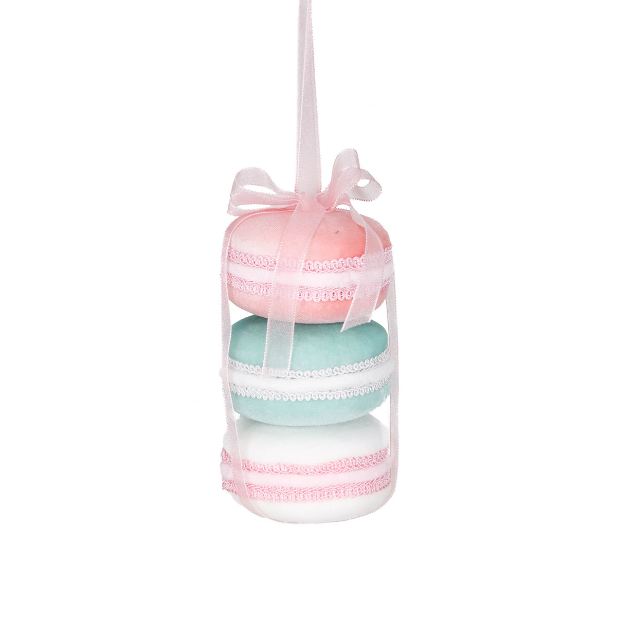 Ornament stivă de macarons din textil, roz/alb/albastru, 20 cm