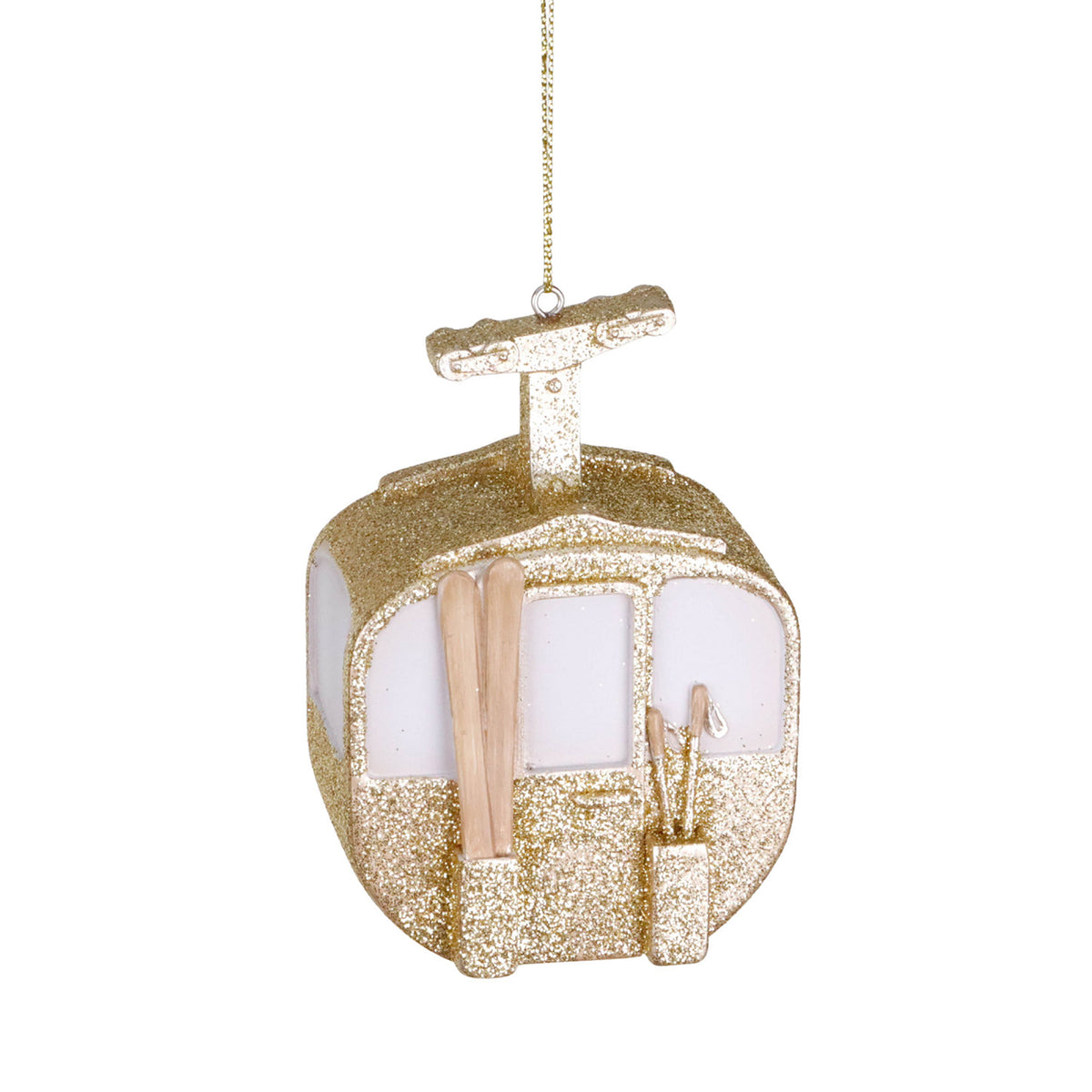 Ornament telecabină de schi cu sclipici, șampanie/auriu/alb, 10,5 cm